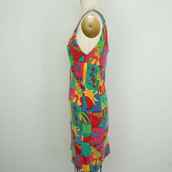 Vintage 90s OK Sam Bodycon Dress Tropical Print - Picture 2 of 5